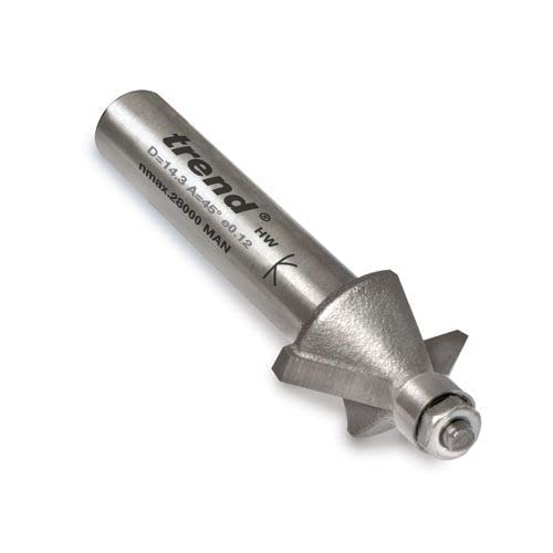 Trend Professional Miniature Chamfer Router Bit 45 Degree, 1/4 Inch Shank, 14.3 mm Cutting Diameter and 6.35 mm Cutting Length, Carbide Tipped MB/05X1/4TC