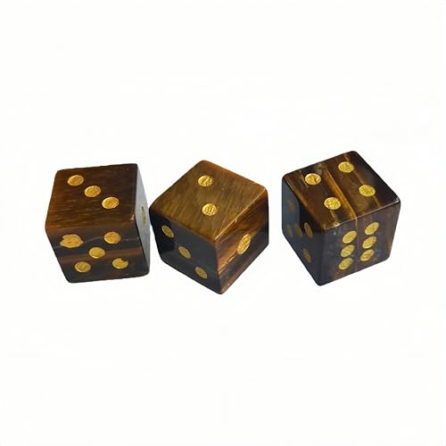 2 Pcs Natural Tiger's Eye Feng Shui Crystals and Healing Dice Stones,Energy Balancing Pieces for Fortune Telling or Meditation,for Board Games or Classroom Activities