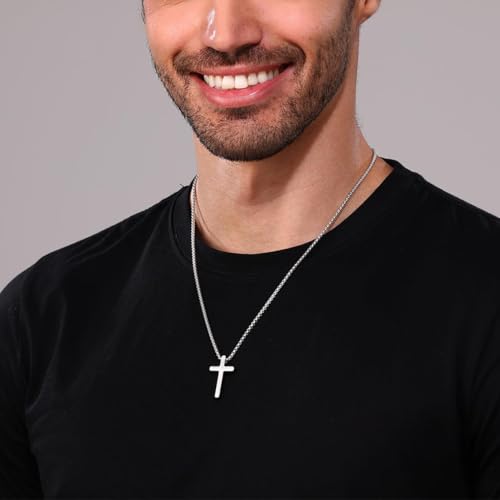 Faith Cross Pendant Necklace for Men Religious Christian Jewelry Gifts for Son 22 Inches