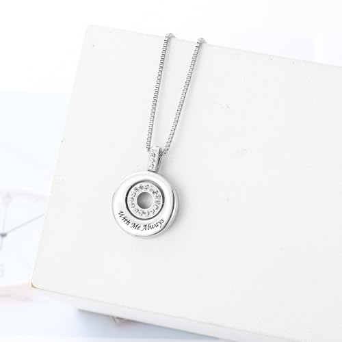 XSMZB Circle of Life Memorial Urn Necklace with Zircon Cremation Jewelry for Ashes of Loved One With Me Always Ashes Keepsake Pendant Silver