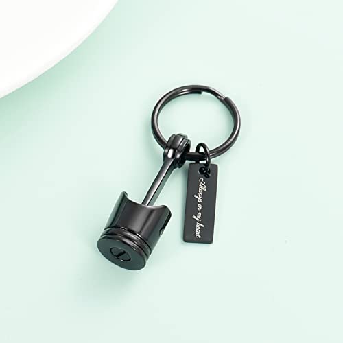 Yinplsmemory Auto Part Cremation Urn Keychain for Ashes for Men's Motor Piston Ashes Keepsake Memorial Jewelry for Dad Black-dad-always in My Heart