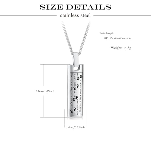 Urn Necklace for Ashes Pet Paw Print Cremation Jewelry Memorial Pendant for Dog Cat Ashes Keepsake Locket Jewellery for Men for Women Silver