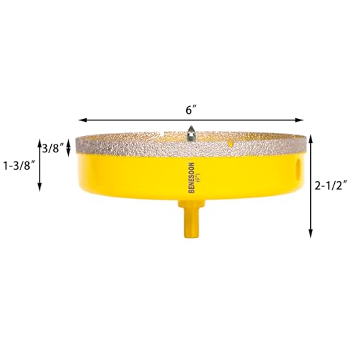 BENESOON 6-inch diamond hole saw with pilot drill bit and triangle shank for tile, glass, ceramic, granite, and marble