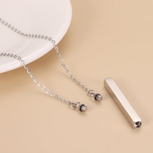 Horizontal Bar Urn Necklace For Ashes For Women Silver