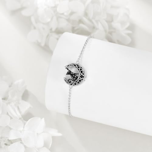 VONALA 925 Sterling Silver Moon Cat Urn Bracelets for Women Celtic Urn Bracelet Moon Ashes Bracelet Black Cat Cremation Jewelry