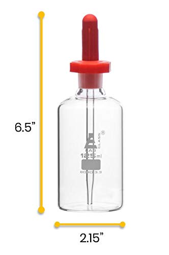 EISCO Dropping Bottle, 125ml (4.2oz) - Borosilicate 3.3 Glass - Eye Dropper Pipette and Dust Proof Rubber Bulb - Octagonal, Non-screw Top Labs (Pack of 2) 4.2 Ounces (Pack of 2)