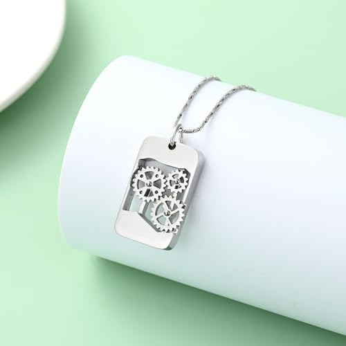 Yinplsmemory Cremation Jewelry for Men Punk Gear Urn Necklace for Ashes Stainless Steel Memorial Ashes Holder Keepsake Loved One Necklace Silver
