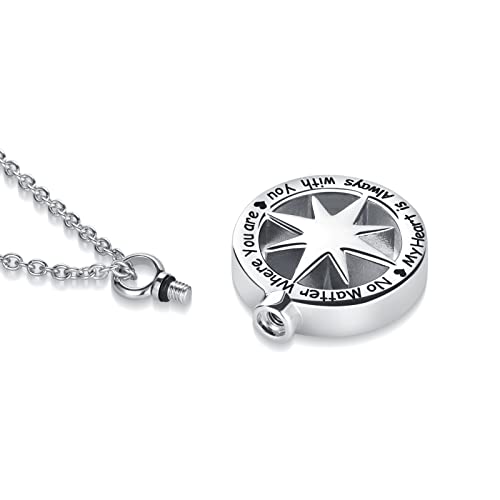 Compass Urn Necklace for Human Ashes for Men Cremation No Matter Where You Are My Heart Is Always With You Jewelry
