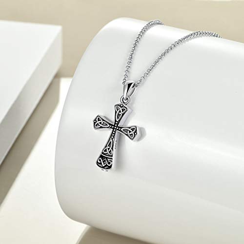 VONALA Celtic Cross Urn Necklace for Ashes Sterling Silver Cremation Memorial Jewelry Vintage Religious Jewellery