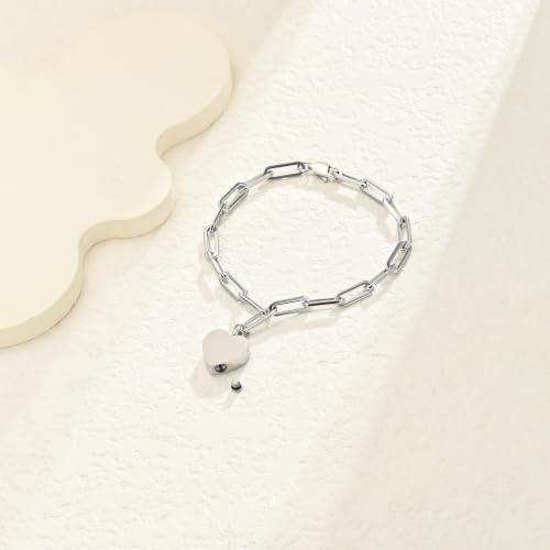 Heart Urn Bracelet for Ashes for Women Men Cremation Jewelry Silver-Perforated Side
