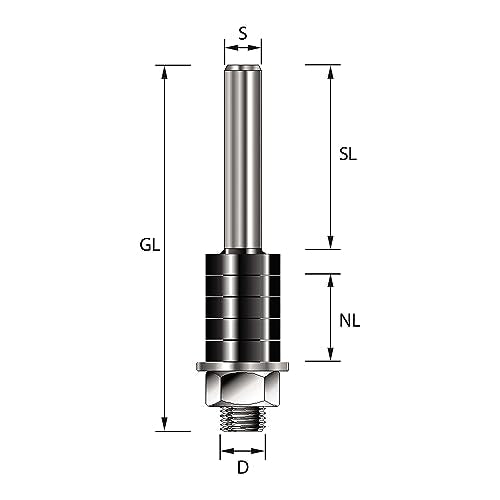 ENT Arbor Shank (C) 12 mm, Diameter (A) 8 mm, B 20 mm, D 42 mm, GL 76 mm, Without Ball Bearing D=8 / NL=20 / SL=42 / GL=76