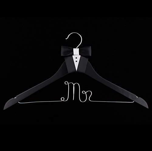 Ella Celebration Mr Wedding Groom Hanger Black Wooden and Silver Wire for Tuxedo or Suit, Hangers for Grooms and Weddings (Mr)