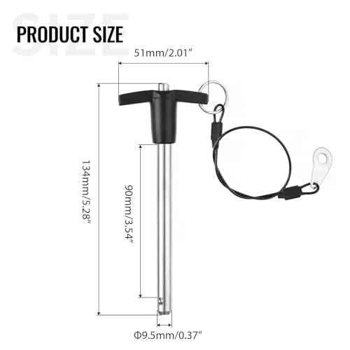 ZOWZEA 2-pack 3/8-inch stainless steel T-handle quick release ball locking pins with lanyard cable