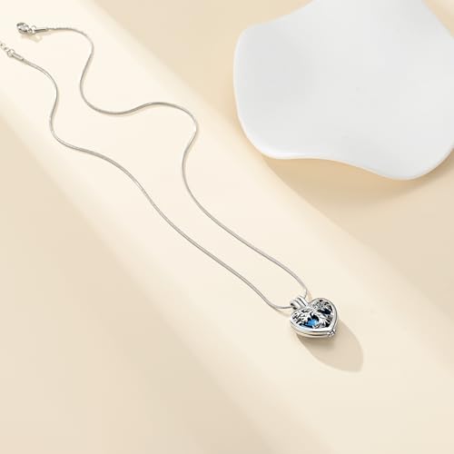 Tree of Life Cremation Jewelry for Men Women - 2 Pcs Cylinder & Heart Urn Necklaces for Ashes Stainless Steel Memorial Keepsake Pendant for Human Pet Ashes Blue