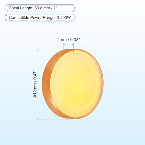 sourcing map CO2 Laser Lens 12mm FL50.8mm Focus Focal Lens Laser Mirror for 0-200W CO2 Laser Engraving Cutting Machine Engraver Cutter 12 x 50.8mm