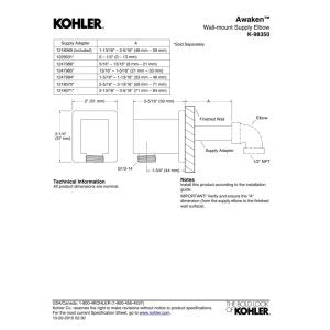 KOHLER 98350-BN Awaken Wall Mount Supply Elbow, Low Profile Design, For Use with Handshower and Hose, Corrosion Resistant, Long Lasting Durability, Vibrant Brushed Nickel 2.25 x 2.00 x 2.31 inches