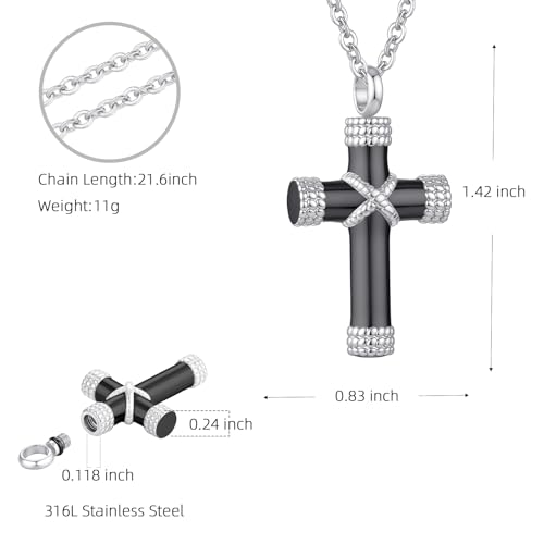 Rope Winding Cross Urn Necklaces for Ashes Cremation Jewelry Pendant Necklace Memorial Keepsake Jewelry Cross Ashes Pendant Silver-Black