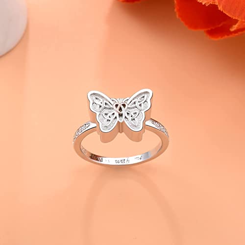 BEILIN 925 Sterling Silver Butterfly Urn Ring for Women Cremation Jewelry 7