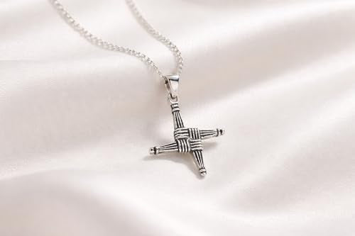 AeraVida 925 Sterling Silver Saint Brigid Irish Cross Necklace – Oxidized Woven Celtic Pendant with 18” Cable Chain