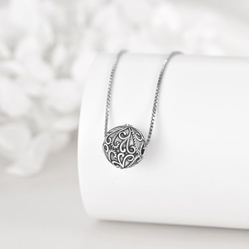 Filigree Ball Urn Necklaces for Ashes 925 Sterling Silver Urn Pendant for Ashes Keepsake Cremation Jewelry Memorial Gifts for Women