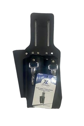 Zeluga Saddle Leather 3 Pocket Linesmen and Electricians Tool Holder Black