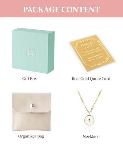 Unique 18K Cross Necklace with Real Gold Bible Verse Card,Inspirational Christian Baptism Christmas Gifts for Women Her Teens White