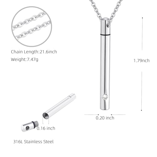 Urn Necklace for Ashes Stainless Steel Cylinder Cremation Jewelry for Women with Mini Keepsake Urn Memorial Ash Jewelry Silver