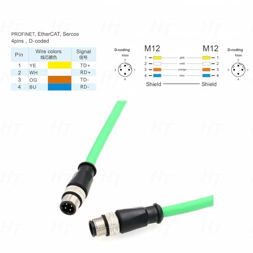 Network Profinet Ethernet Camera M12 4 Pin D Code Male to M12 4 Pin D-Code Male Cable for Barcode Reader Sensor Camera Shielded Flexible 8M