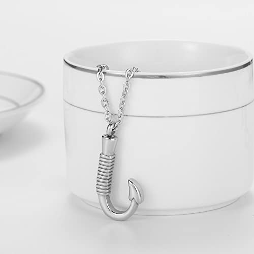 Fishing Hook Cremation Urn Necklace for Ashes, Keepsake Memorial Jewelry Black