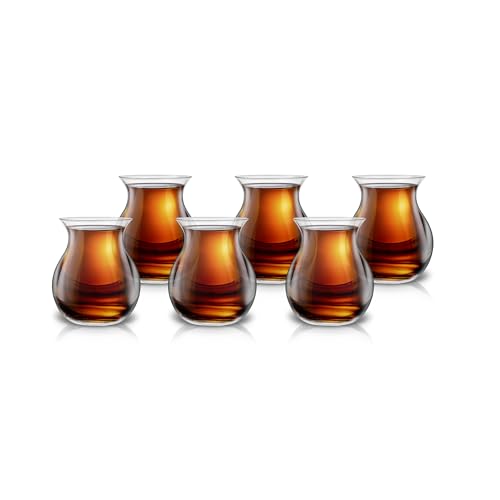 KARACA Refikadan Tatlıcan Elegant Tea Glass Set of 6, Clear Turkish Tea Cup Glasses, 200 ml Curved Design Drinkware, Glass Cups for 6 People, Dishwasher Safe Tatlıcan Elegant Set of 6
