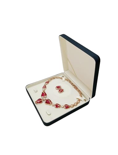 Classic Elegant Blue Velvet Large Jewelry Box for Jewelry Set Necklace Earrings Ring Presetent Case Pearl Strands Blue Velvet Jewelry Set Storage