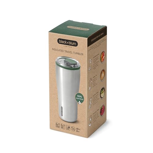 BLACK + BLUM - Insulated Tumbler - 18/8 Stainless Steel Vacuum Insulated Travel Tumbler with Leak Proof, Lockable Lid - Keeps Hot for 6hrs, Cold for 8hrs, Olive - 600ml