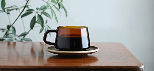 KINTO 21742 SEPIA Cup & Saucer, 9.1 fl oz (270 ml), Amber, Heat-Resistant Glass, Gift, Present