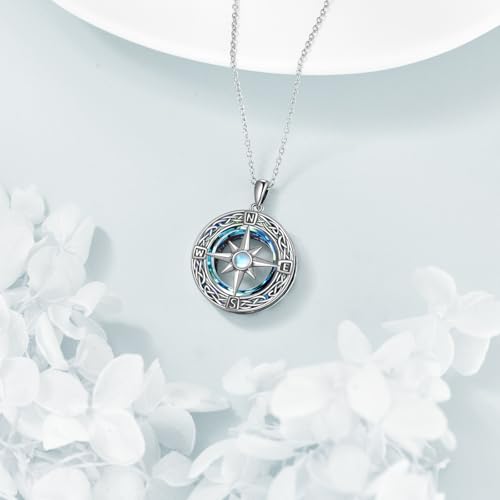 Compass Necklace 925 Sterling Silver Celtic Knot Compass Pendant Necklaces Crystal Compass Jewellery for Women Men Retirement, Graduation Gift