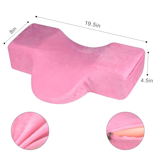 IMENE Lash Pillow for Lash Extensions- Memory Foam Lash Pillow with Neck and Back Support, Ergonomic lash Bed Pillow with Velvet Pillowcase and Lash Organizer Pockets (Pink) Pink