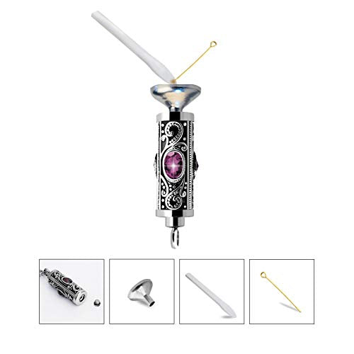 XIUDA Crystal Cremation Urn Necklace for Ashes Keepsake Stainless Steel Memorial Pendant with Flower Purple