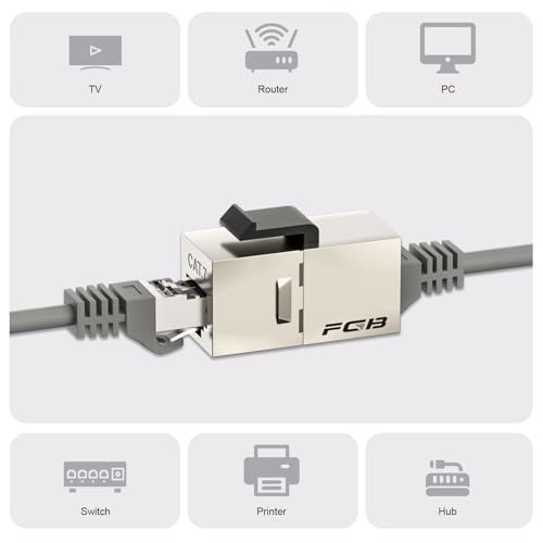 FGB Cat7 Keystone Module RJ45 Shielded Coupling Socket 5 Pcs Silver | 10 Gbps 600 MHz, network patch panel keystone, Ethernet coupling, network connector Pack of 5