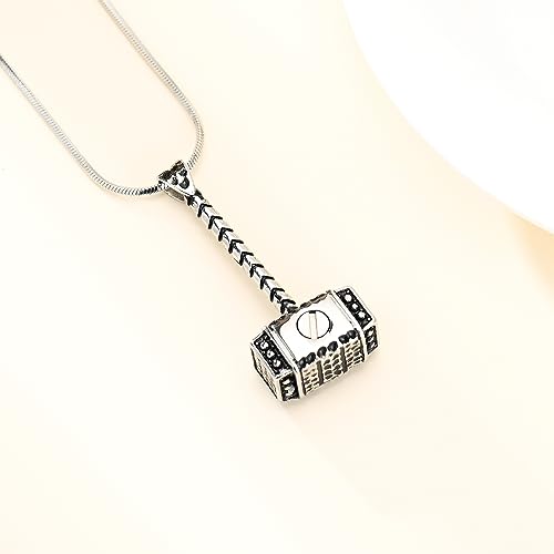 Minicremation Mjolnir Thors Hammer Urn Necklace for Ashes for Men Celtic Nordic Viking Cremation Jewelry for Women Keepsake Memorial Ashes Pendant Silver