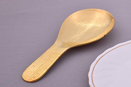 DeKulture handmade brass rice serving spoon with gold finish, flatware, food-grade, 7.9 x 3.7 inches, premium tableware.