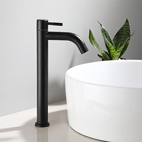Bathroom Sink Tap, Stainless Steel Single Handle Tap, Elegant and Retro Design Black Matte Frosted Faucet Basin Tap for Bathroom Washroom (L)