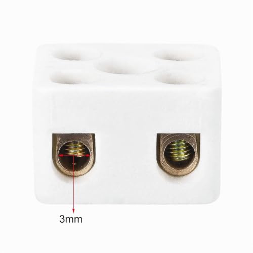 sourcing map Ceramic Terminal Blocks 2-Way 21.5 x 19.5 x 14.2 mm Pack of 10 | High temperature porcelain connectors