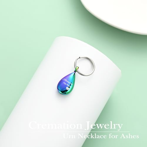 Yinplsmemory Cremation Keychain for Ashes Always In My Heart Urn Locket Cremation Jewelry Teardrop Memorial Keepsake Keychain Rainbow