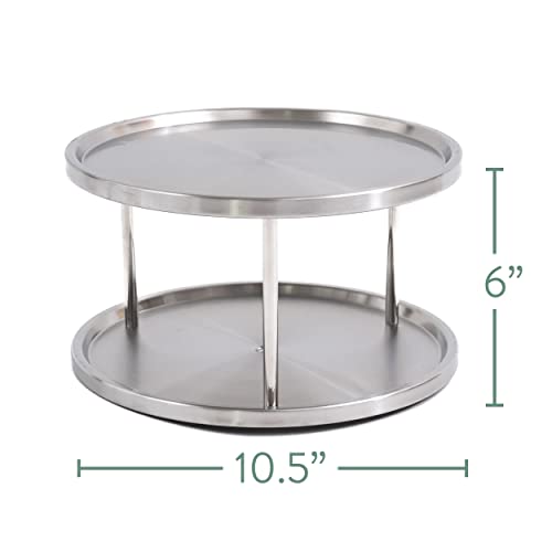 Estilo Stainless Steel 2-Tier Spice Rack Lazy Susan Organizer | 360-Degree Racks for Inside Cabinets | Rotating/Spinning Storage | Food, Kitchen, Pantry, Medicine