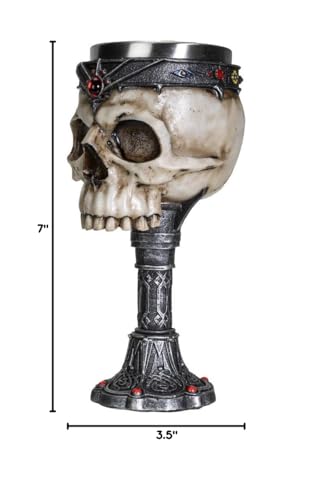 SUMMIT COLLECTION Crowned Gothic Ossuary Skull Wine Goblet Removable Stainless Steel Insert Stemware Sacrificial Ceremonial Skull Wine Cha