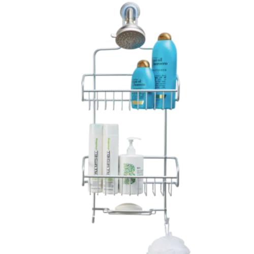 Better Houseware Hanging Shower Caddy - Rustproof Shower Organizer with Hooks and Shelves for Shampoo, Conditioner, Soap & Bath Sponge Storage - Bathroom Over Shower Head Caddy, Silver