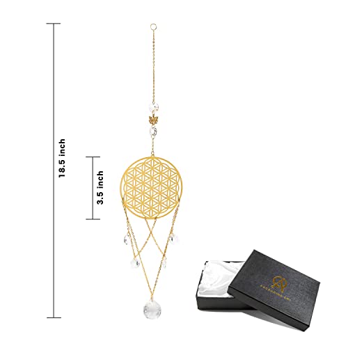 Flower of Life Crystal Suncatcher, Sacred Geometry Wall Decor, Home Office Garden Decorative Hanging Ornament