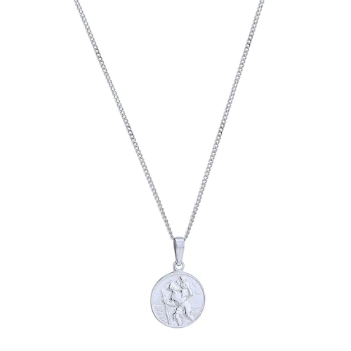 Vanbelle Sterling Silver - Rhodium Plated with 925 Stamp - Saint Christopher Medal Pendant Necklace - Elegant Handcrafted Necklace for Men & Women - 18" Long + 2" Extender
