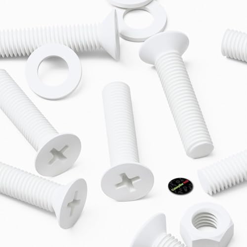 20x white PP countersunk plastic screws and bolts M5 x 20mm with nuts and washers, Caterpillar Red assortment