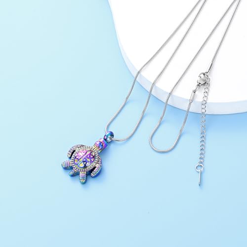 Sea Turtle Urn Necklace for Ashes Celtic Knot Cremation Jewelry for Women Men Stainless Steel Memorial Necklaces Ash Holder for Human Pets Keepsake Jewelry for Loved Ones with Fill Tool Rainbow
