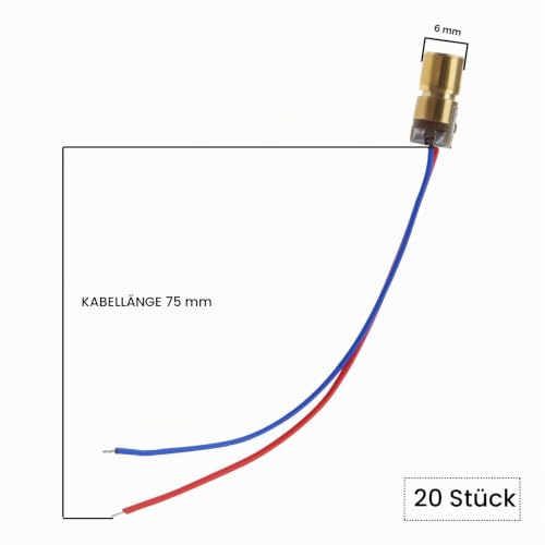 OTOTEC 20 Pieces Red Laser Diode 5V 650nm Less than 5mW Red Dot Laser Head Diode for Level Gauge Soil Instrument 75mm Long